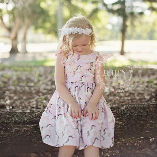 Kid Baby Girls Lace Cartoon Unicorn Party Pageant Tutu Dress Sundress, zoerea.com