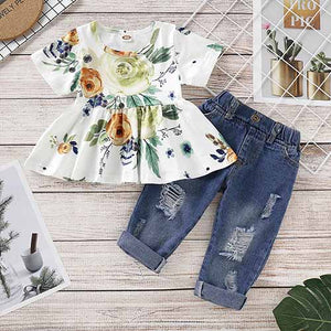 Cute baby girls jeans top set pack of 1