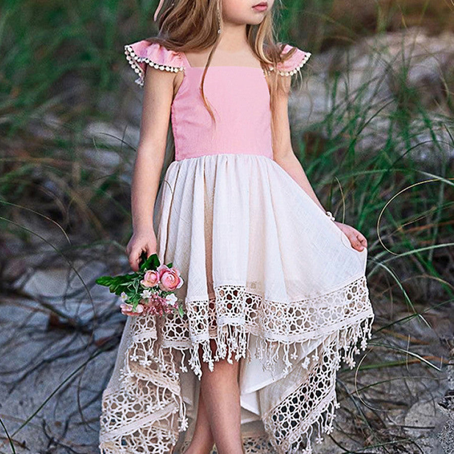 Stylish Ruffled-Sleeve Splice Fringe Dress, zoerea.com