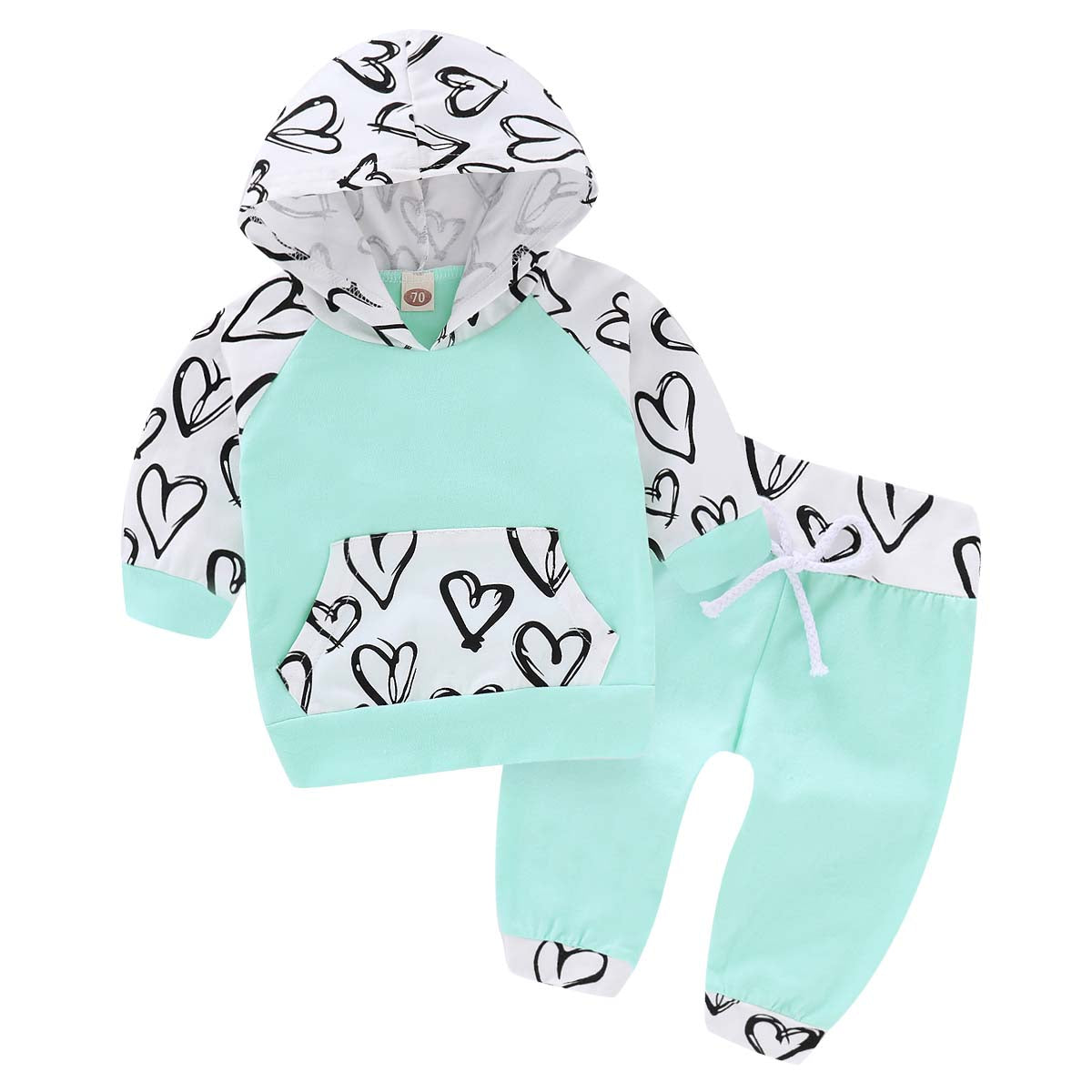 Heart Printed Long-sleeve Hoodie And Pants Set, zoerea.com