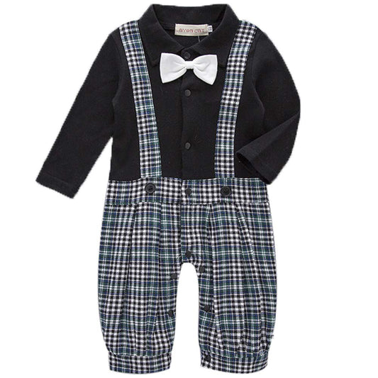 Handsome Plaid Faux-two Bow Tie Jumpsuit, zoerea.com