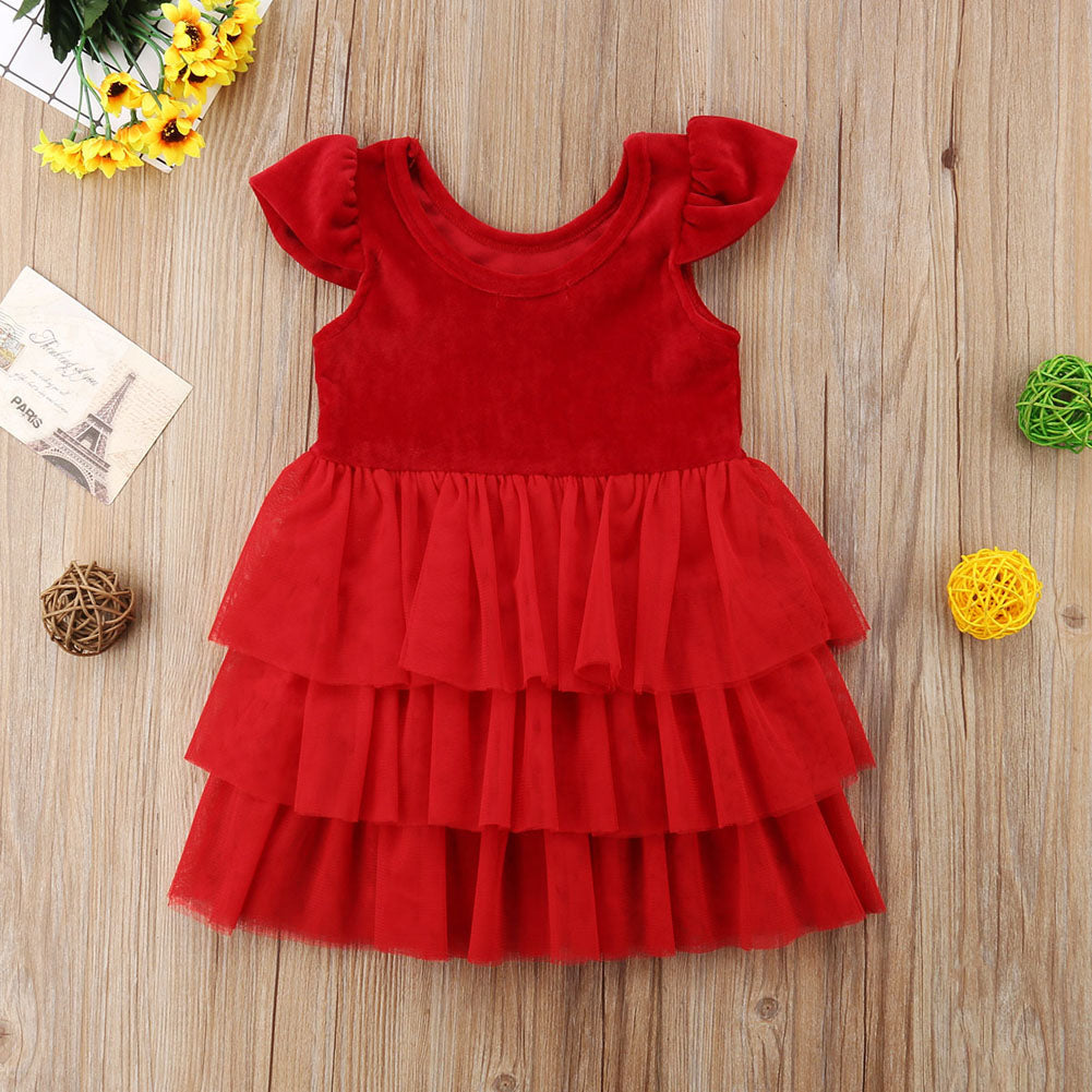 Toddler Kids Baby Girl Christmas Red Layered Pageant Party Tulle Dress, zoerea.com