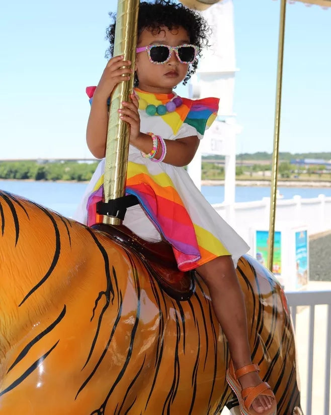 Kids Baby Girl Romper Rainbow Striped Ruffle Sleeve Party Dress, zoerea.com