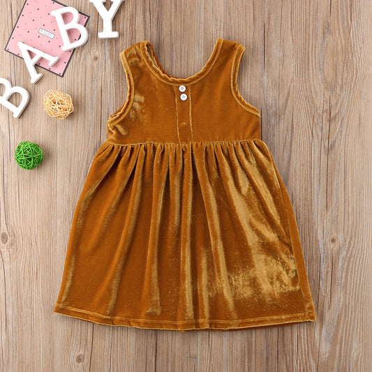 NEW Girls Kids Sleeveless Velvet Clothing Sundress Spring Casual Dress, zoerea.com