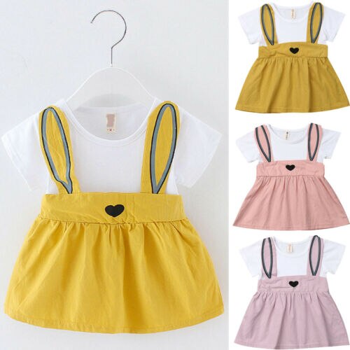 Baby Girls Kids Cartoon Lovely Rabbit Short Sleeve Cotton Dresses, zoerea.com