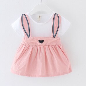 Baby Girls Kids Cartoon Lovely Rabbit Short Sleeve Cotton Dresses, zoerea.com