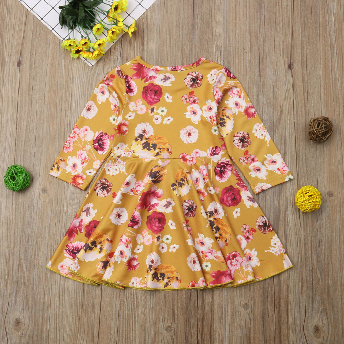 Baby Kids Girls Clothes Long Sleeves Princess Dress Floral Print Dress, zoerea.com