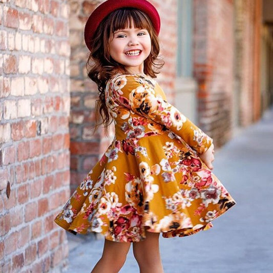 Baby Kids Girls Clothes Long Sleeves Princess Dress Floral Print Dress, zoerea.com