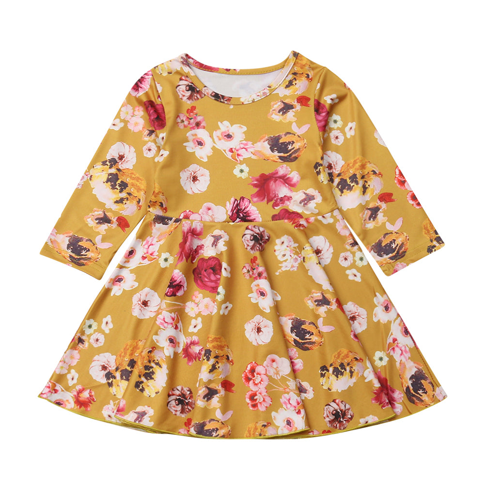 Baby Kids Girls Clothes Long Sleeves Princess Dress Floral Print Dress, zoerea.com