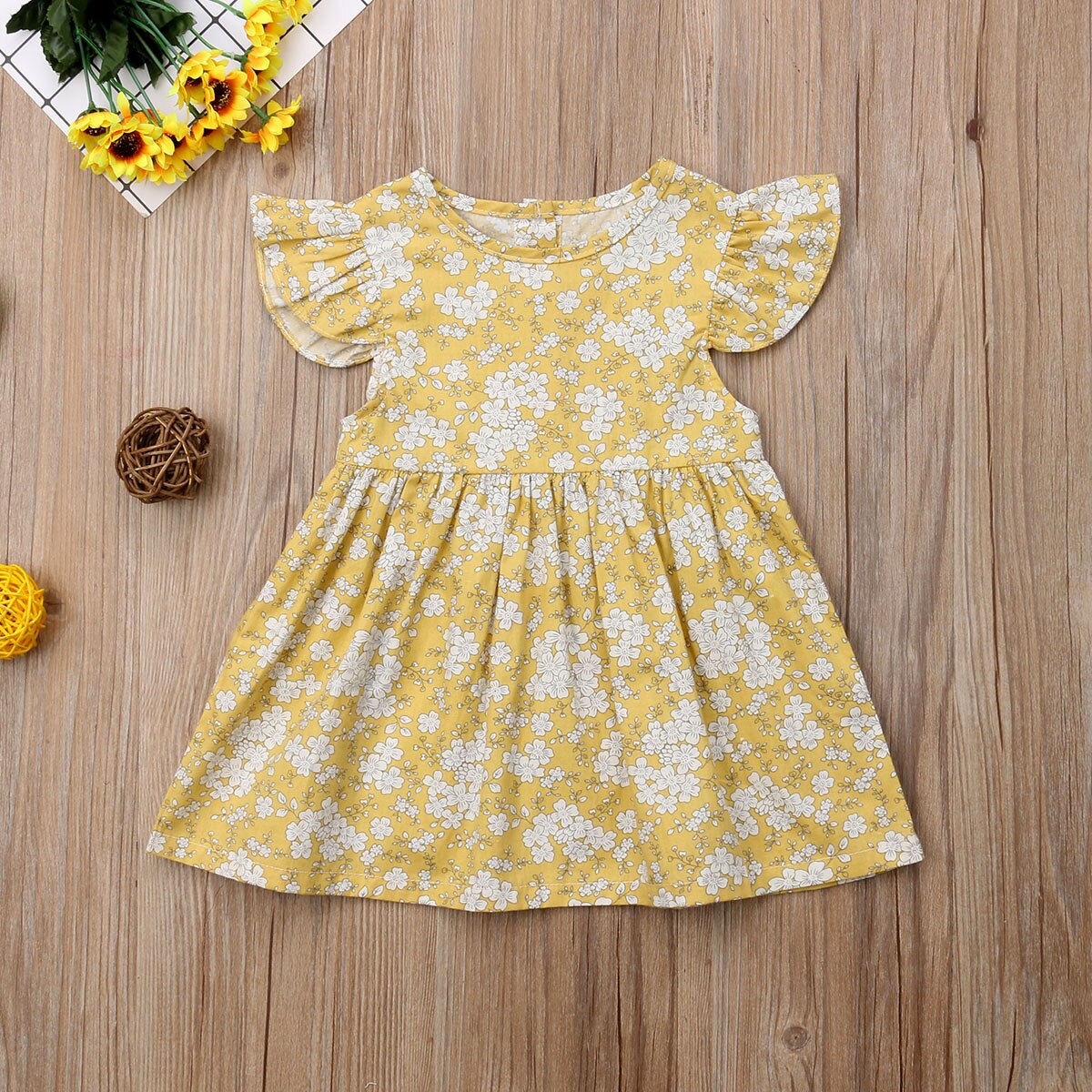 Newborn Baby Girl Fly Sleeve Skater Dress Kid Floral Summer Party Dress, zoerea.com