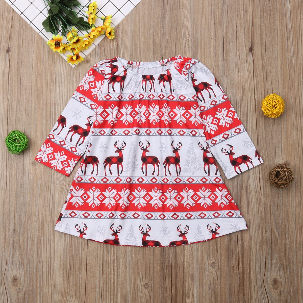 Xmas Kids Baby Girl Long Sleeve Dress Pageant Tutu Christmas Deer Dress, zoerea.com