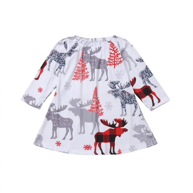 Xmas Kids Baby Girl Long Sleeve Dress Pageant Tutu Christmas Deer Dress, zoerea.com