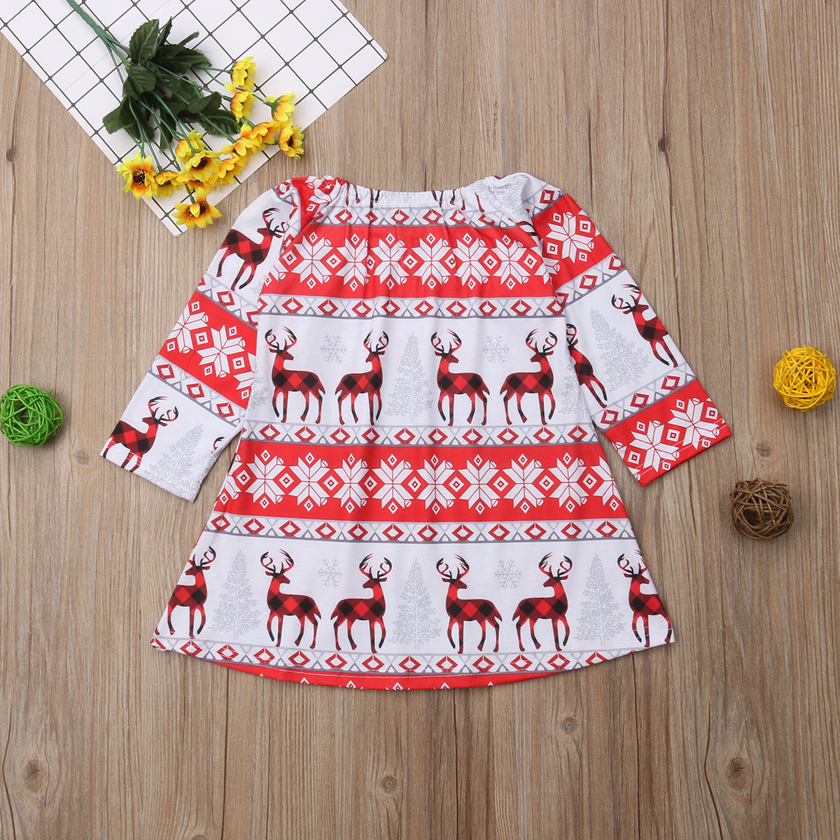 Xmas Kids Baby Girl Long Sleeve Dress Pageant Tutu Christmas Deer Dress, zoerea.com