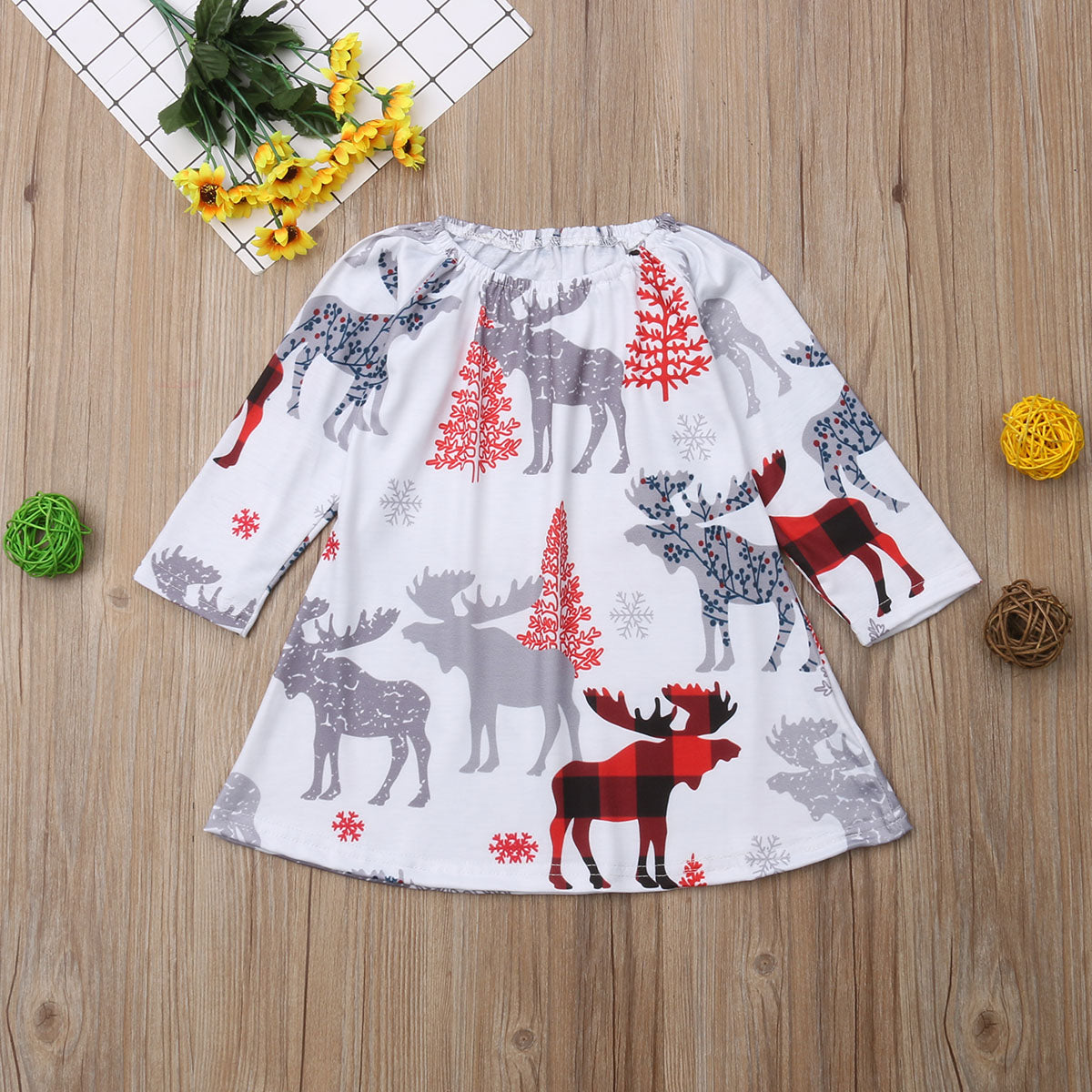 Xmas Kids Baby Girl Long Sleeve Dress Pageant Tutu Christmas Deer Dress, zoerea.com