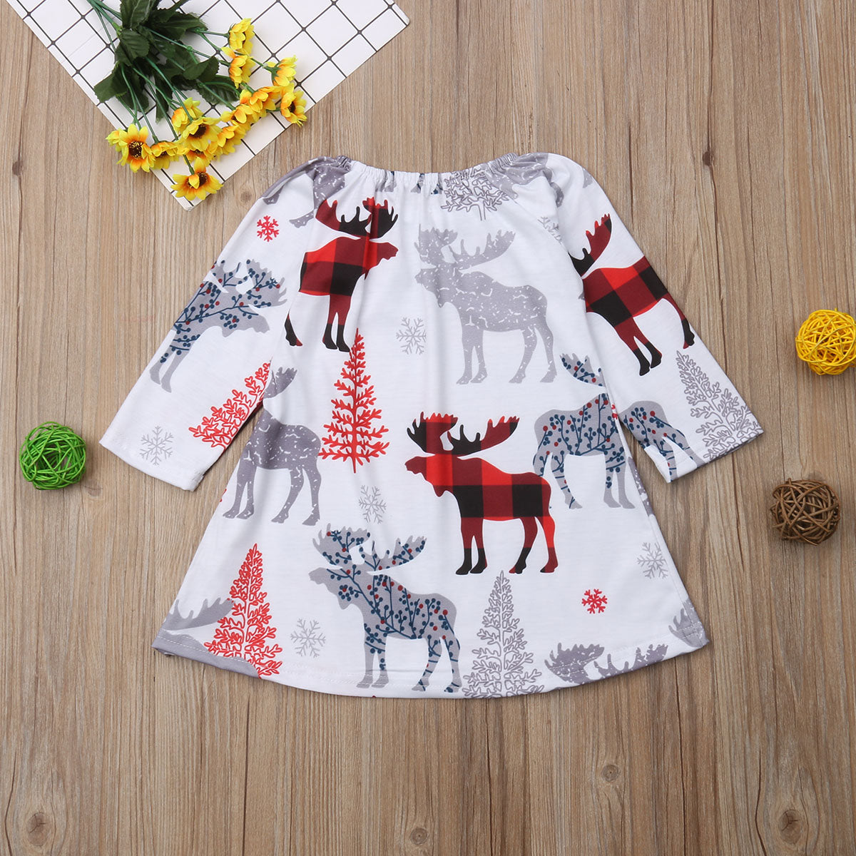 Xmas Kids Baby Girl Long Sleeve Dress Pageant Tutu Christmas Deer Dress, zoerea.com