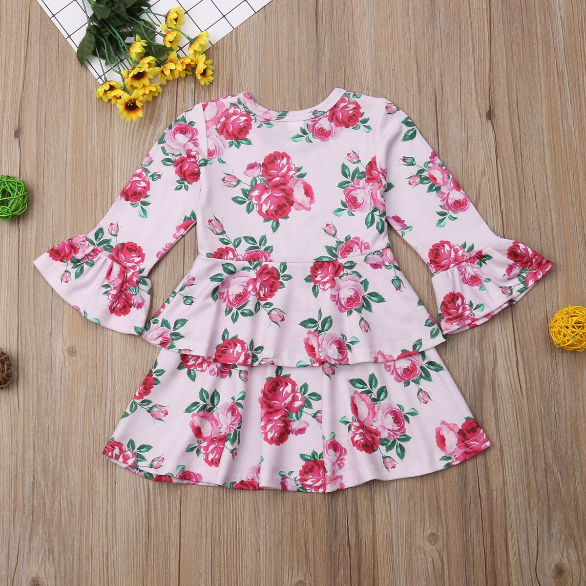 Toddler Kids Baby Girl Flower Layered Long Sleeve Princess Party Dress, zoerea.com