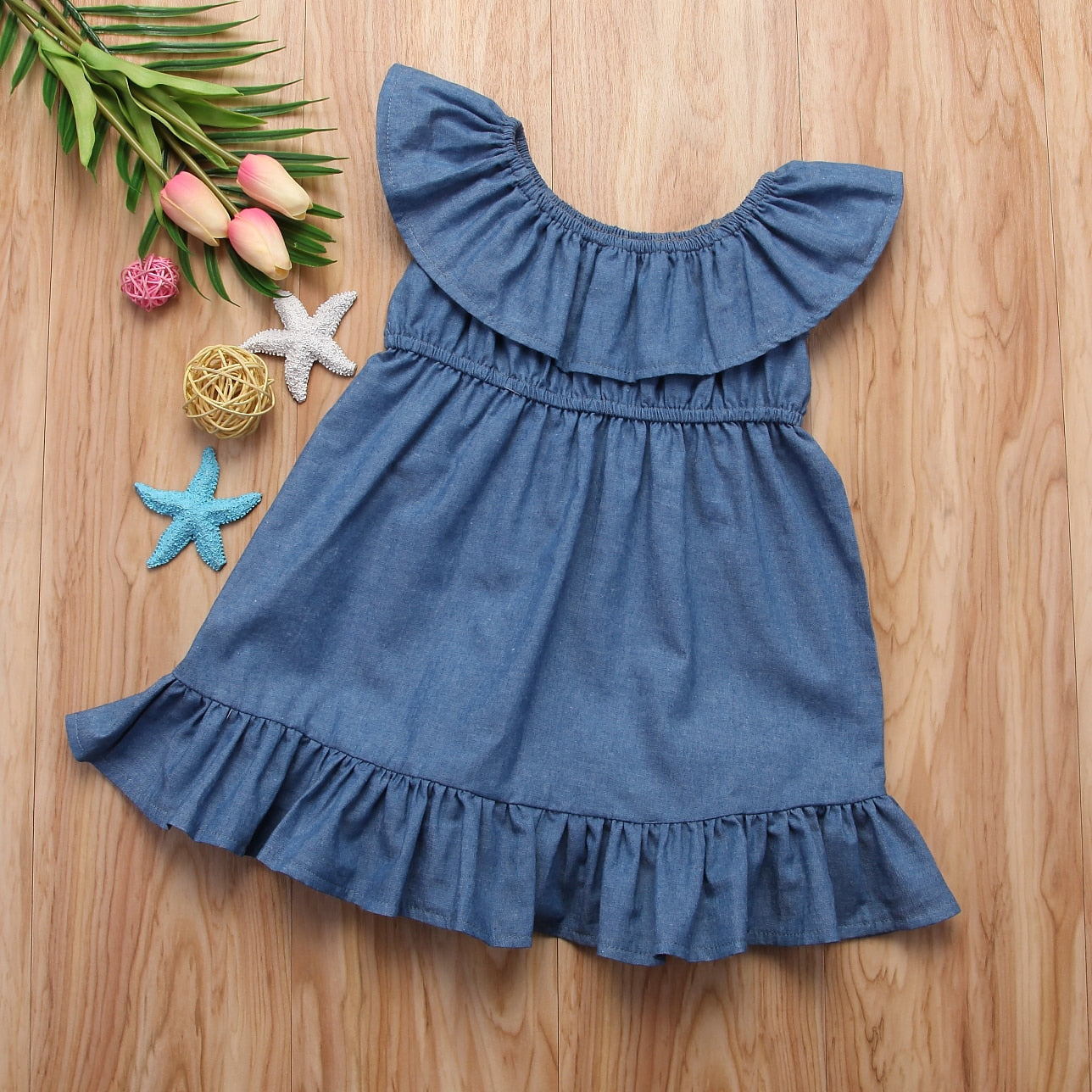 Spring Summer Kids Baby Girls Princess Dress Toddler Denim Off Sundress, zoerea.com