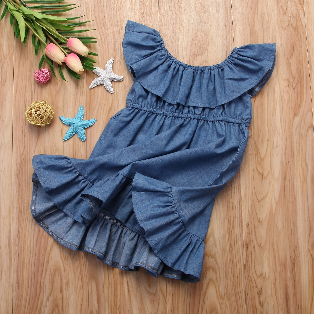 Spring Summer Kids Baby Girls Princess Dress Toddler Denim Off Sundress, zoerea.com