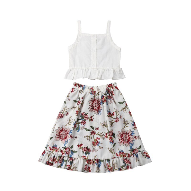 Toddler Baby Girl Cotton Clothes Set 2-piece Top And Floral Skirt, zoerea.com