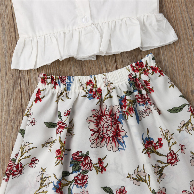 Toddler Baby Girl Cotton Clothes Set 2-piece Top And Floral Skirt, zoerea.com