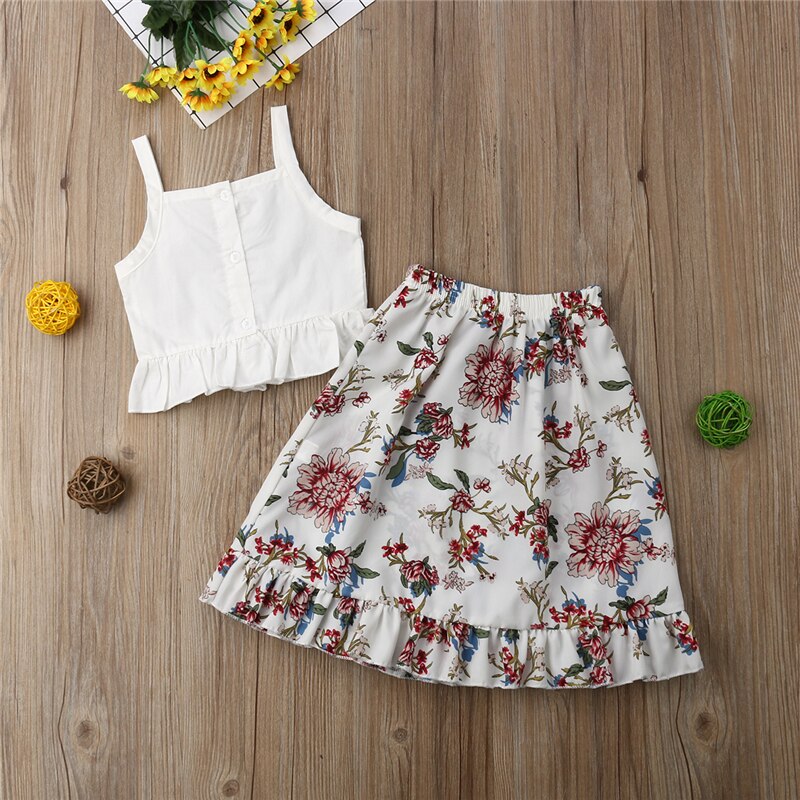 Toddler Baby Girl Cotton Clothes Set 2-piece Top And Floral Skirt, zoerea.com