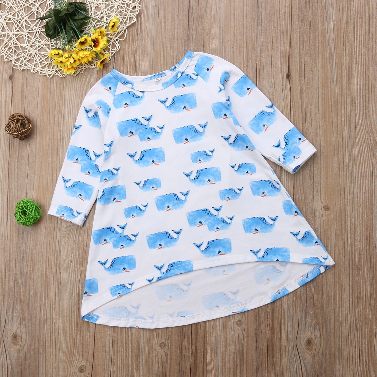 Newborn Kids Baby Girls Whale Print Cotton Long Sleeve Casual Dress, zoerea.com