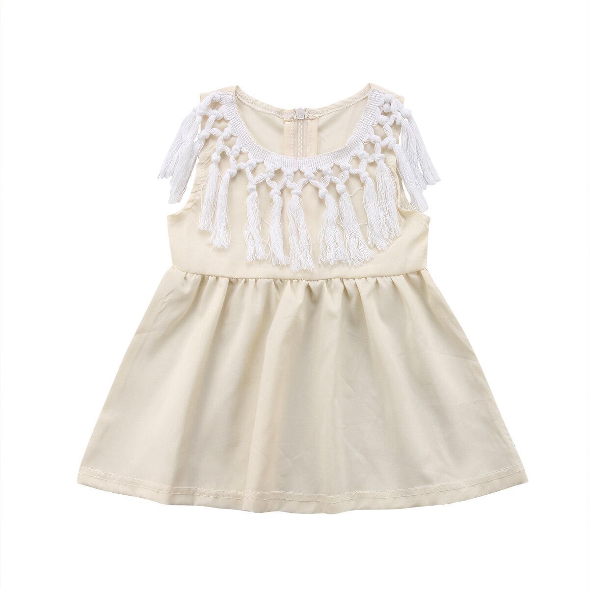 Baby Girl Princess Summer Solid Party Cotton Tassel Sundress Dress, zoerea.com