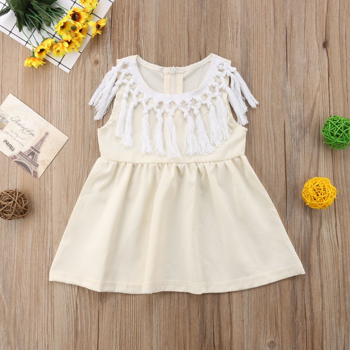 Baby Girl Princess Summer Solid Party Cotton Tassel Sundress Dress, zoerea.com