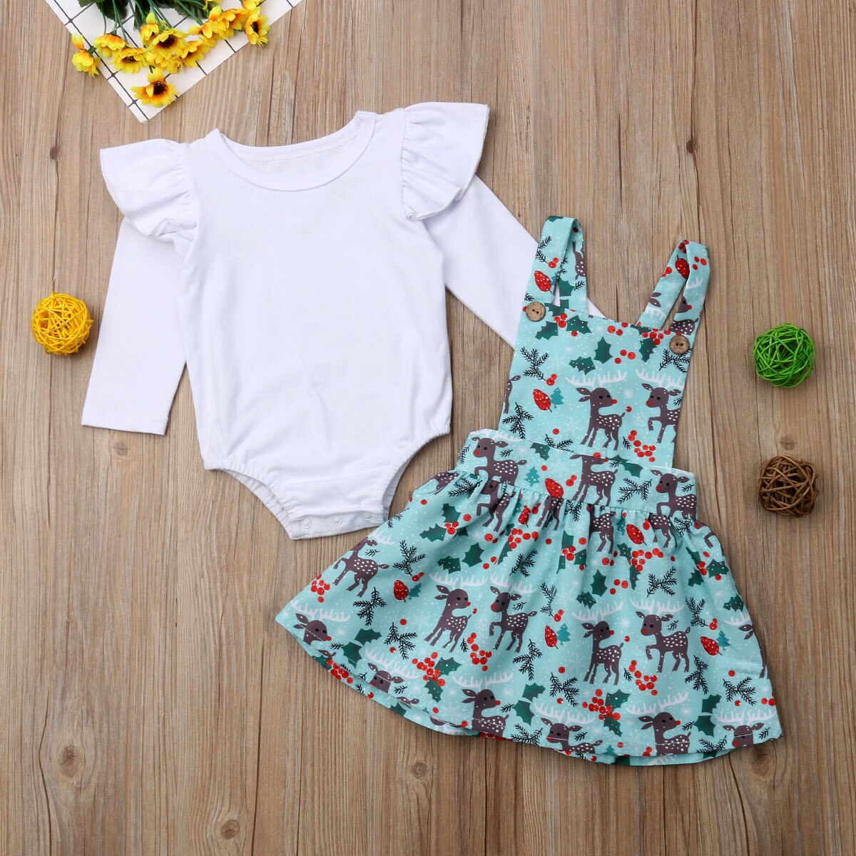 Xmas Toddler Baby Girl Clothes Romper Bodysuit Jumpsuit Floral Outfits, zoerea.com