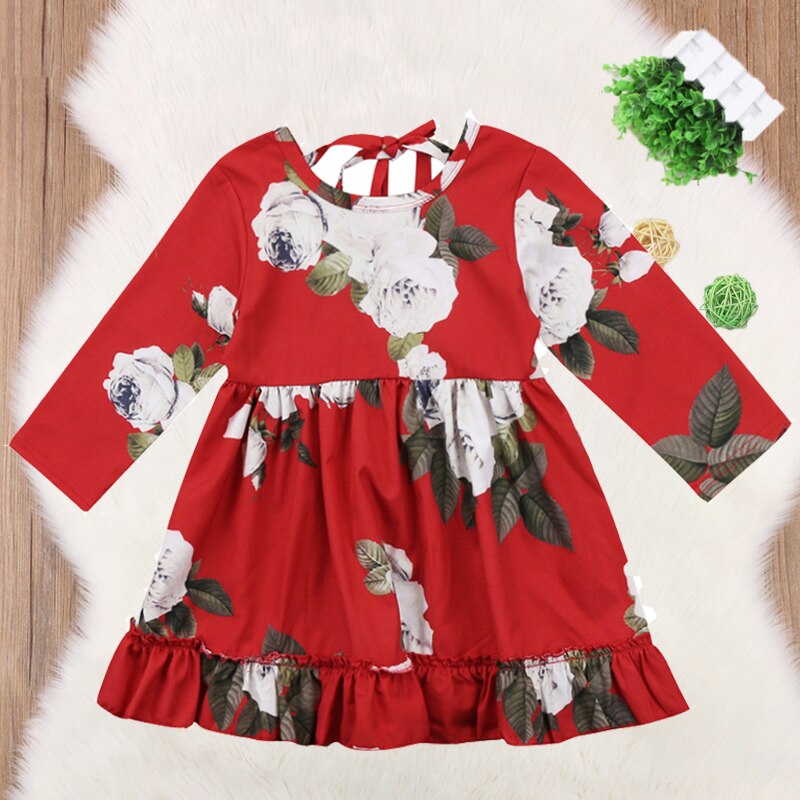 Toddler Kids Girls UK Seller Summer Long Sleeve Flower Party Dress, zoerea.com