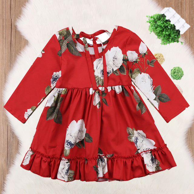 Toddler Kids Girls UK Seller Summer Long Sleeve Flower Party Dress, zoerea.com