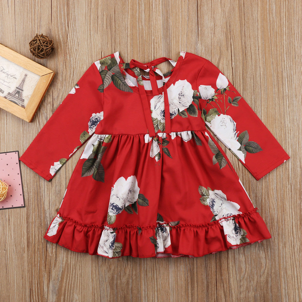 Toddler Kids Girls UK Seller Summer Long Sleeve Flower Party Dress, zoerea.com