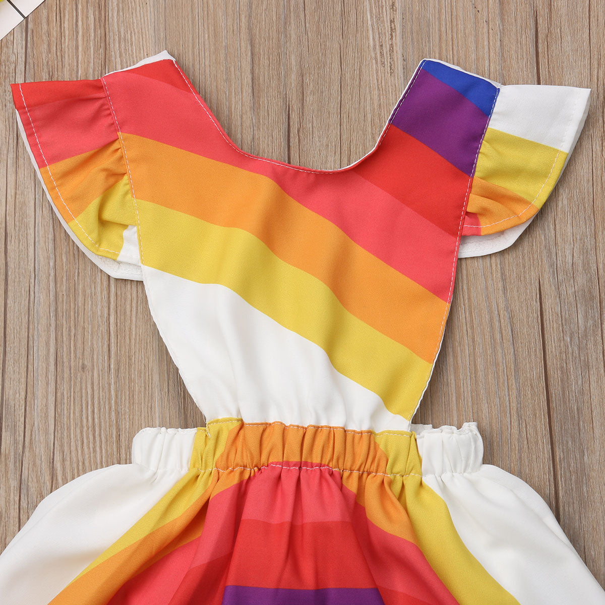 Kids Baby Girl Romper Rainbow Striped Ruffle Sleeve Party Dress, zoerea.com