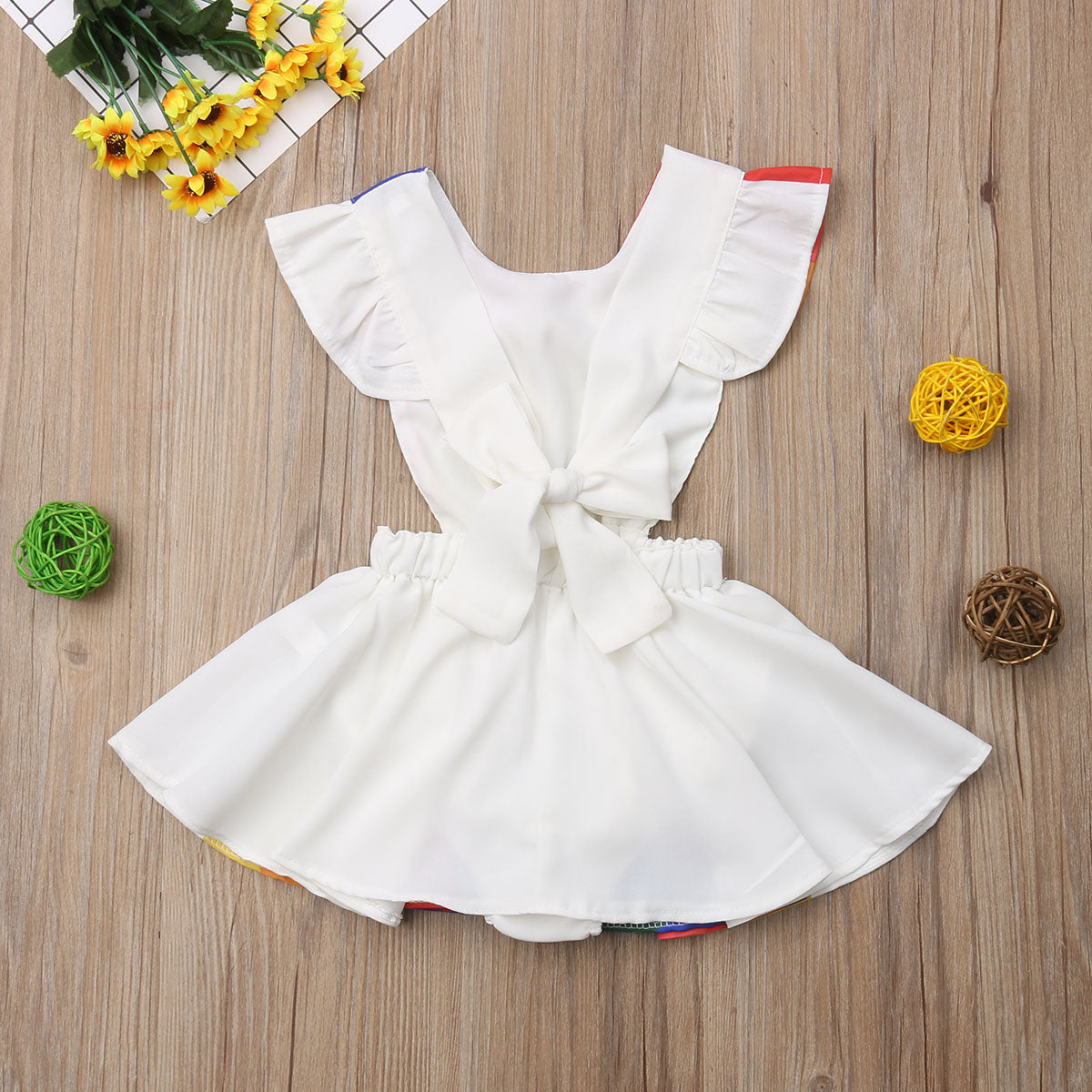 Kids Baby Girl Romper Rainbow Striped Ruffle Sleeve Party Dress, zoerea.com