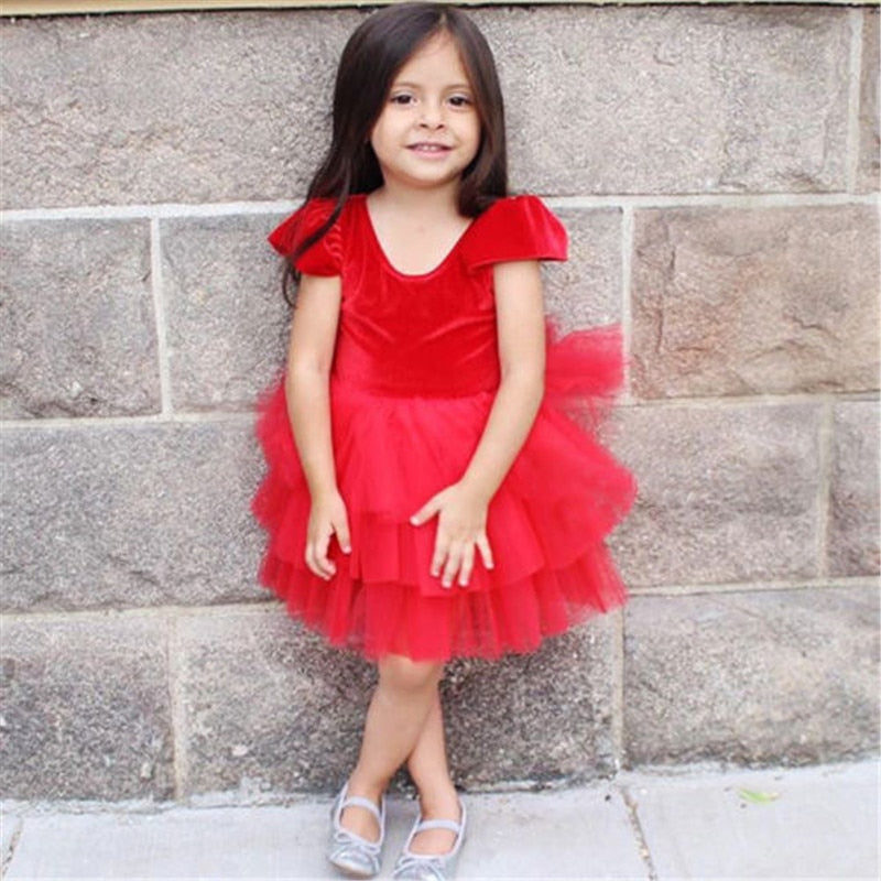 Toddler Kids Baby Girl Christmas Red Layered Pageant Party Tulle Dress, zoerea.com