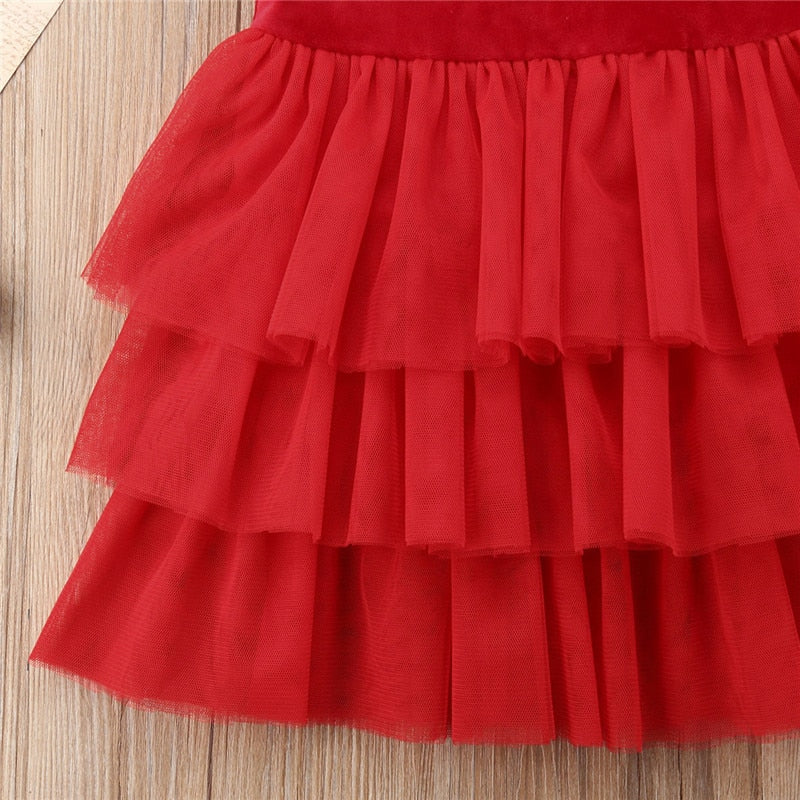 Toddler Kids Baby Girl Christmas Red Layered Pageant Party Tulle Dress, zoerea.com