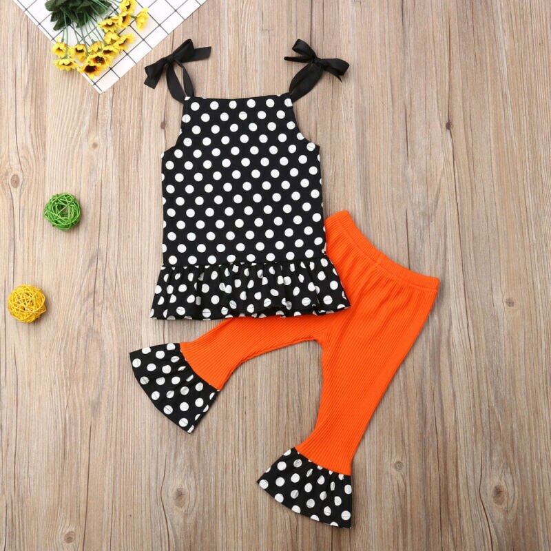 Newborn Baby Girl Summer Clothing Halloween Sleeveless Top Pumpkin Set, zoerea.com