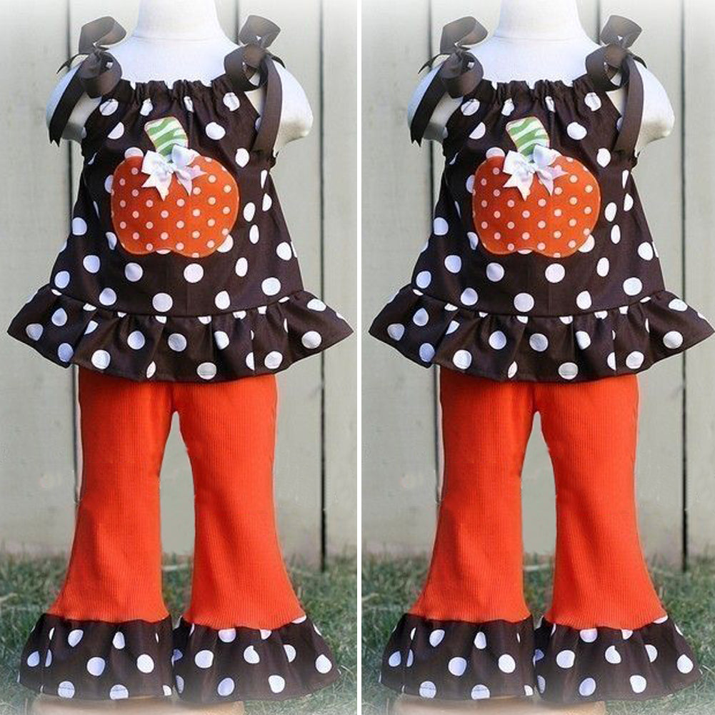 Newborn Baby Girl Summer Clothing Halloween Sleeveless Top Pumpkin Set, zoerea.com