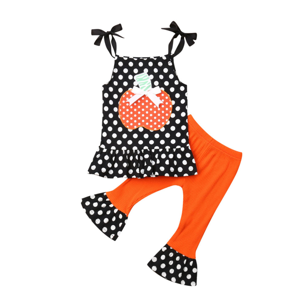 Newborn Baby Girl Summer Clothing Halloween Sleeveless Top Pumpkin Set, zoerea.com