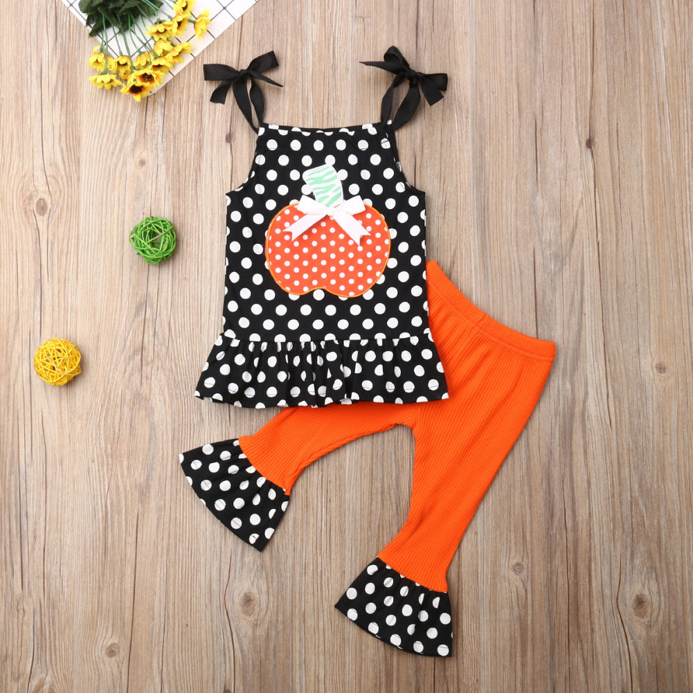 Newborn Baby Girl Summer Clothing Halloween Sleeveless Top Pumpkin Set, zoerea.com