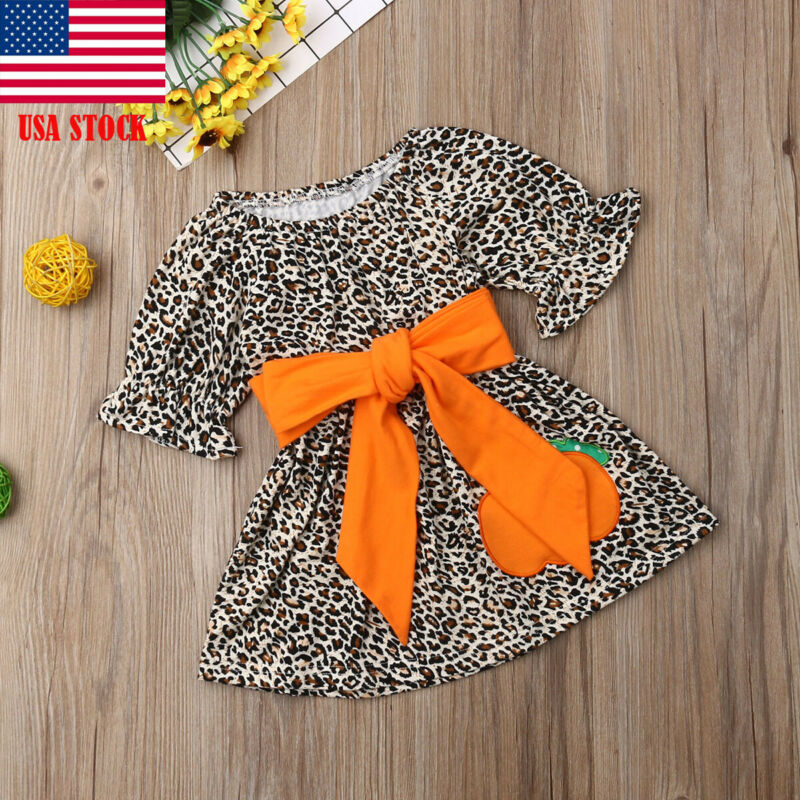 Baby Girl Kid Leopard Romper Dress Halloween Pumpkin Dresses, zoerea.com