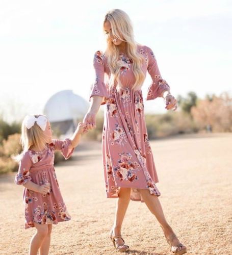 Family Dress Mother and Daughter Matching Outfits Clothes Floral Dress, zoerea.com