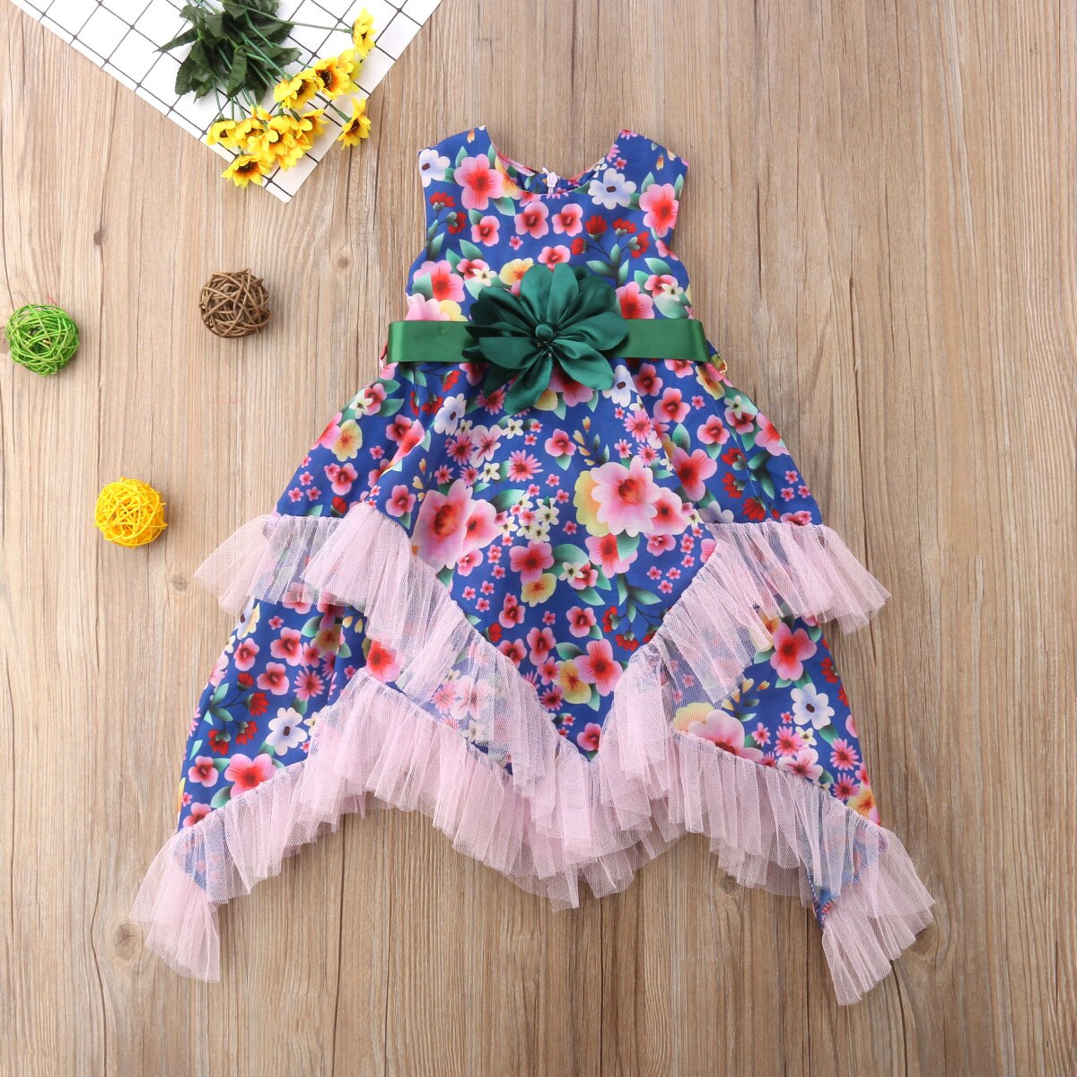 Newborn Kids Baby Girls Flower Tulle Bow Belt Party Pageant Dress, zoerea.com