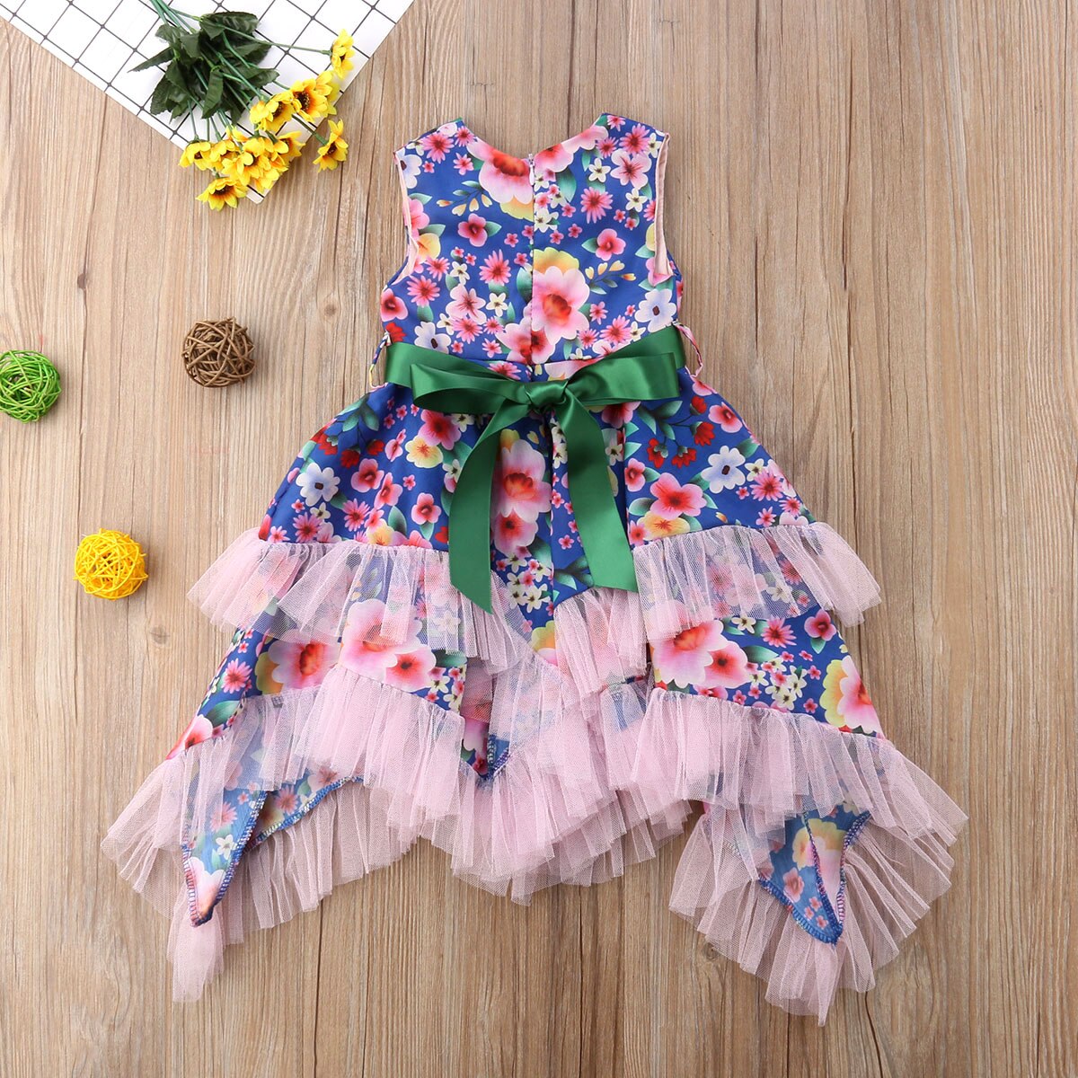 Newborn Kids Baby Girls Flower Tulle Bow Belt Party Pageant Dress, zoerea.com