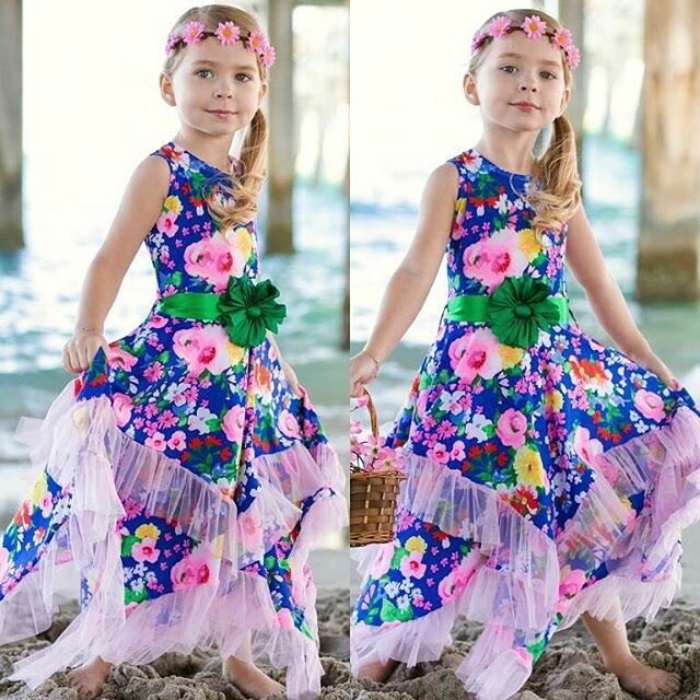 Newborn Kids Baby Girls Flower Tulle Bow Belt Party Pageant Dress, zoerea.com