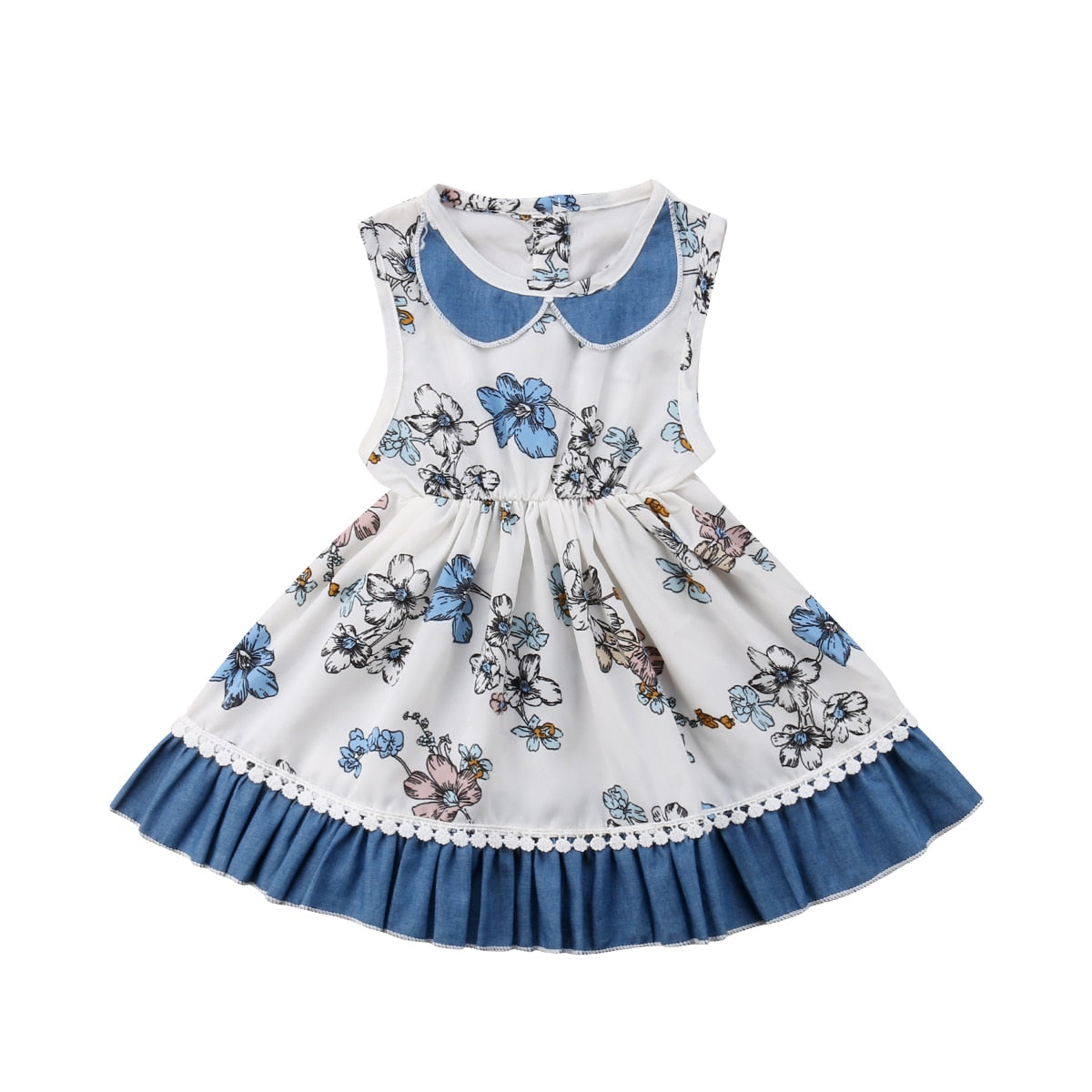 Pretty Kids Baby Girl Princess Casual Sleeveless Lapel Party Birthday Dress, zoerea.com