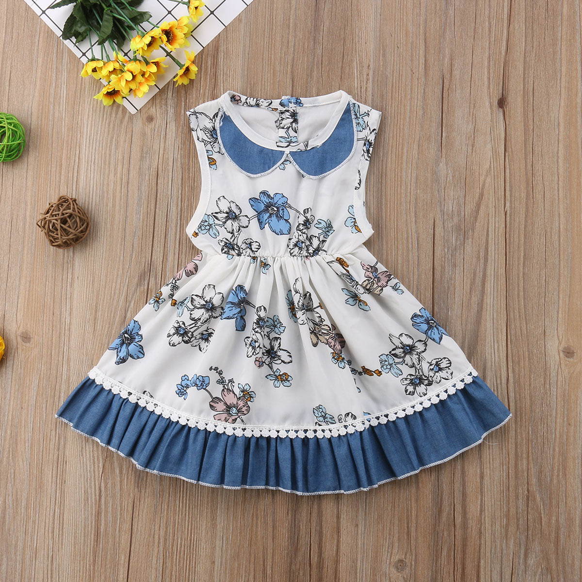 Pretty Kids Baby Girl Princess Casual Sleeveless Lapel Party Birthday Dress, zoerea.com