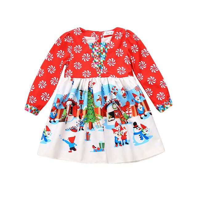 Toddler Infant Baby Girls Floral Christmas Santa snowman Long Dresses, zoerea.com