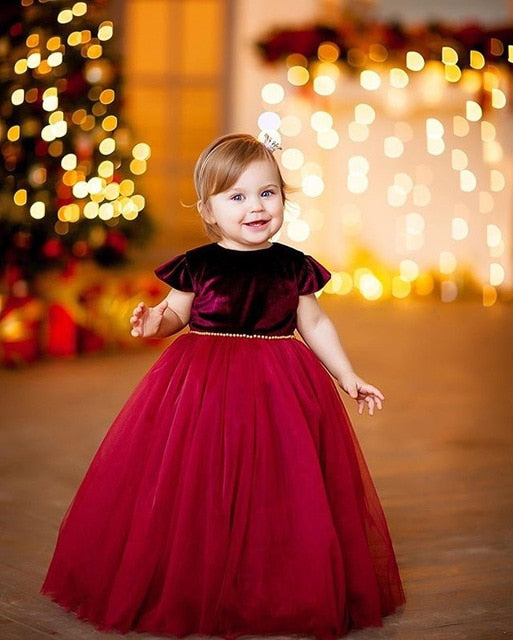 Kids Baby Girl Princess XMAS Party Wedding Bridesmaid Long Dress, zoerea.com