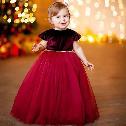 Kids Baby Girl Princess XMAS Party Wedding Bridesmaid Long Dress, zoerea.com